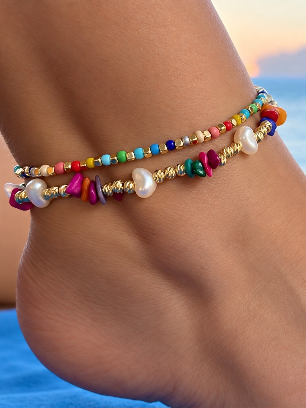 Miyuki Beads Anklet Set Colorful 2 Pc Set